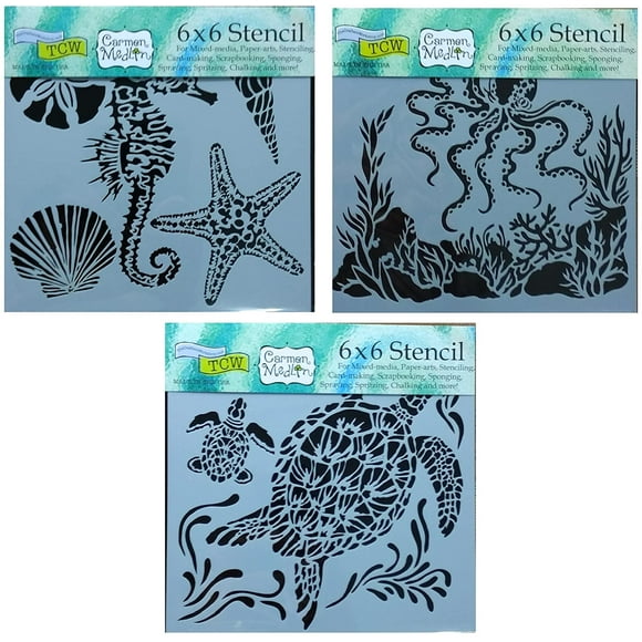 Sea Creatures Sealife Design Layering Stencil 12x12 for Home Decor Art & Crafts